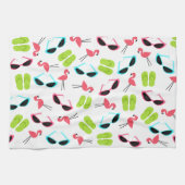 Flamingos-Teenslippers en zonnebrillen keukenhandd Theedoek (Horizontaal)