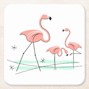 Flamingos Trio 2-onderzetters Vierkante Kartonnen Onderzetter