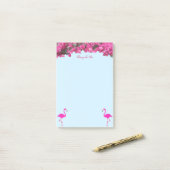 Flamingos & Tropische bloemen op lichtblauw Post-it® Notes (Op bureau)