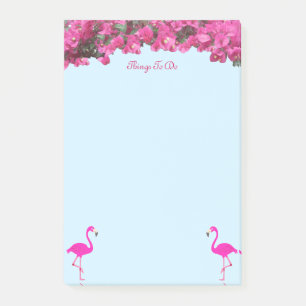 Flamingos & Tropische bloemen op lichtblauw Post-it® Notes