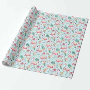 Flamingo's Tropische Bloemen Waterverf Patroon Cadeaupapier