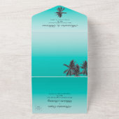 Flamingo's Turquoise tropisch strand All In One Uitnodiging (Buitenkant)