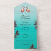 Flamingo's Turquoise tropisch strand All In One Uitnodiging (Binnen)