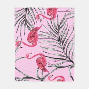 Flamingo's, waterverf. fleece deken
