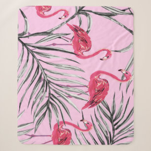 Flamingo's, waterverf. sherpa deken