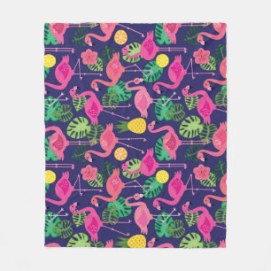flamingo's, zomerelementen fleece deken