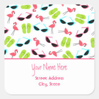 Flamingo's & Zonnebril Adres Sticker
