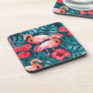 Flamingovogels en tropische tuin aquarel bier onderzetter