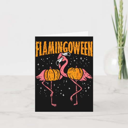 Flamingoween Pompoen Flamingo's Grappige Vogel Hal Kaart (Voorkant)