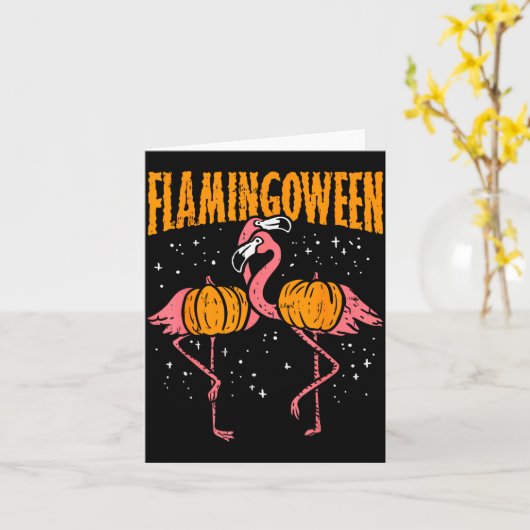 Flamingoween Pompoen Flamingo's Grappige Vogel Hal Kaart (Gele Bloem)