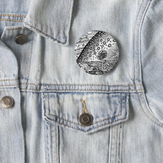 Flammarion Engraving Black And White Ronde Button 5,7 Cm (In situ)