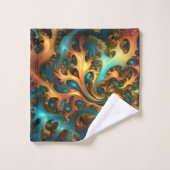 Flammes Abstraites or Turquoise orange, (Gant de toilette)