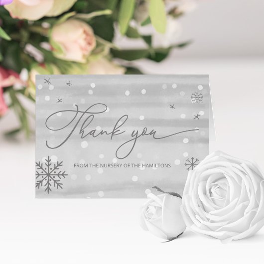 Flammes de neige d'hiver Baby shower gris Merci