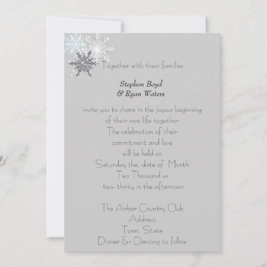 Flammes de neige d'hiver, invitations de mariage (Dos)