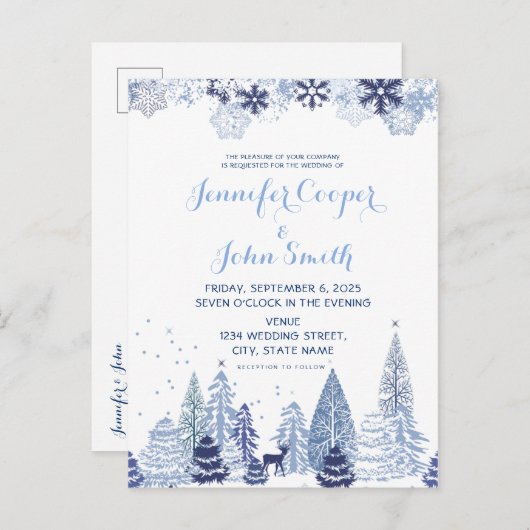 Flammes de neige en bois Invitation de mariage hiv (Devant / Derrière)