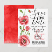 Flanders Poppy Elegant Waterverf Wedding Save The Date (Voorkant / Achterkant)