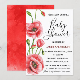 Flanders Poppy Waterverf Baby shower Kaart