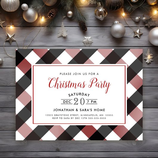 Flanel Border Christmas Party Kaart