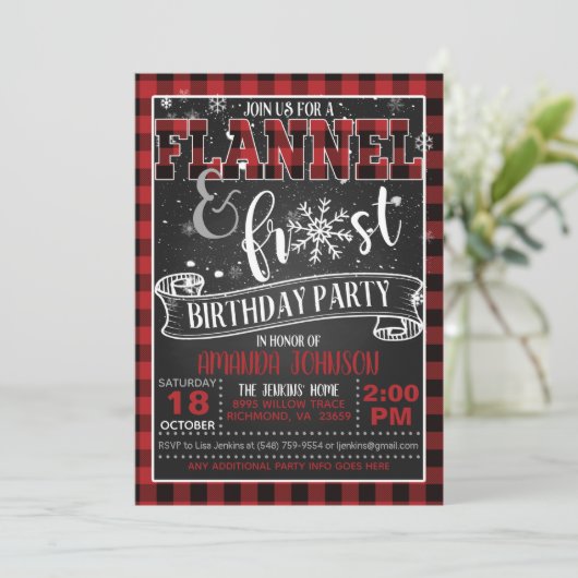 Flanel en Frost verjaardagsfeest uitnodiging - BR (Staand voorkant)