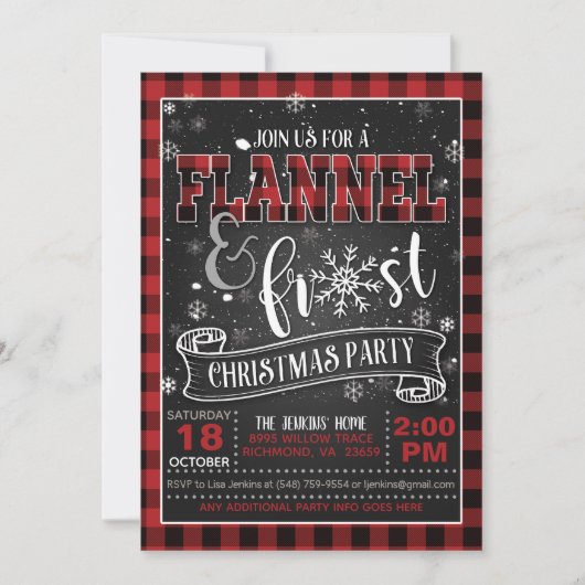 Flanel en vorst kerstfeest uitnodiging rood (Voorkant)