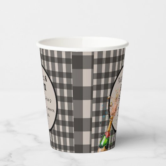 Flanel & fizz winterzwart & wit vrijgezellenfeest papieren bekers (Links)