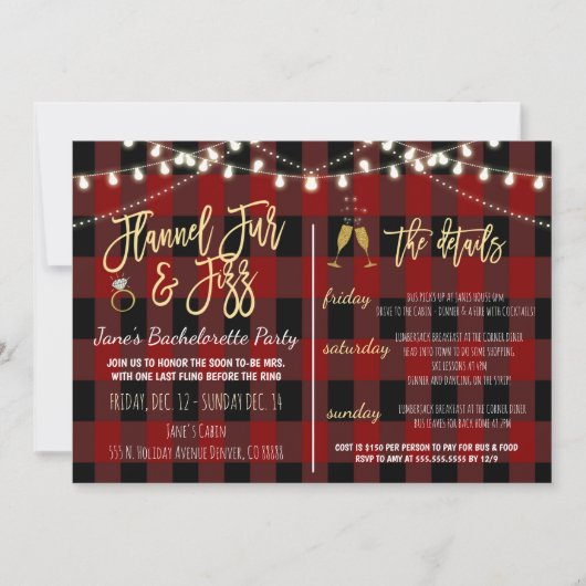 Flanel Fur en Fizz Party Uitnodiging (Voorkant)