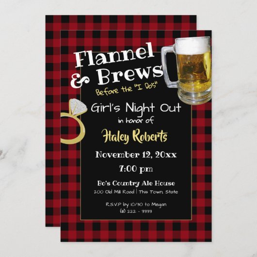 Flanel Girls Night Out Bachelorette Party Kaart (Voorkant / Achterkant)