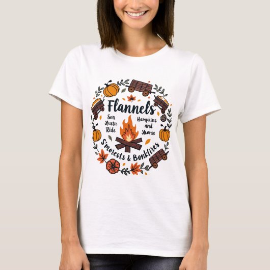 Flanel Herfst Shirt, Pompoenen Hayrides Bonfires T-shirt (Voorkant)