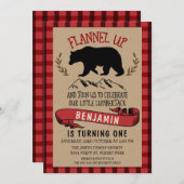 Flanel houthakker 1e of 2e verjaardag uitnodiging (Voorkant / Achterkant)