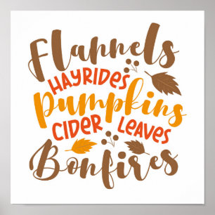 Flanels Hay Rides Pompoenen Cider Leaves Bonfires Poster