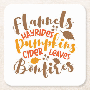 Flanels Hay Rides Pompoenen Cider Leaves Bonfires Vierkante Kartonnen Onderzetter