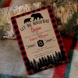 Flannel Aventure Ours Bébé Douche Invitations