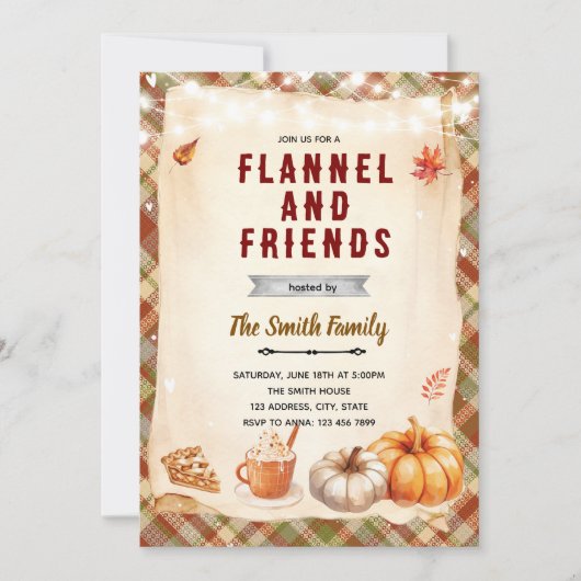 Flannel Bonfire and S'mores party invitation (Devant)