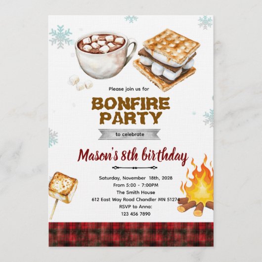 Flannel bonfire party invitation kaart (Voorkant)