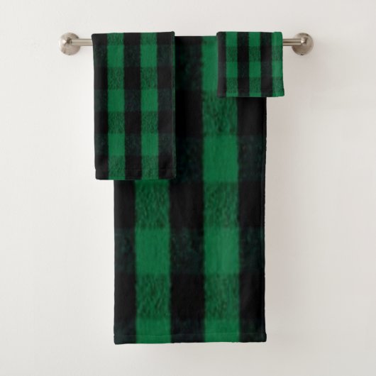 Flannel Buffalo Gedekte groene lumberjack textuur Bad Handdoek (Insitu)