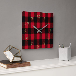 Flannel Buffalo Pset Red lumberjack textuur Vierkante Klok