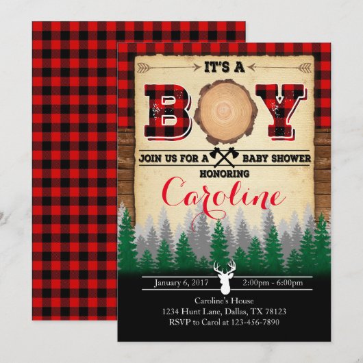 Flannel Lumberjack Baby shower Invitation d'invita (Devant / Derrière)