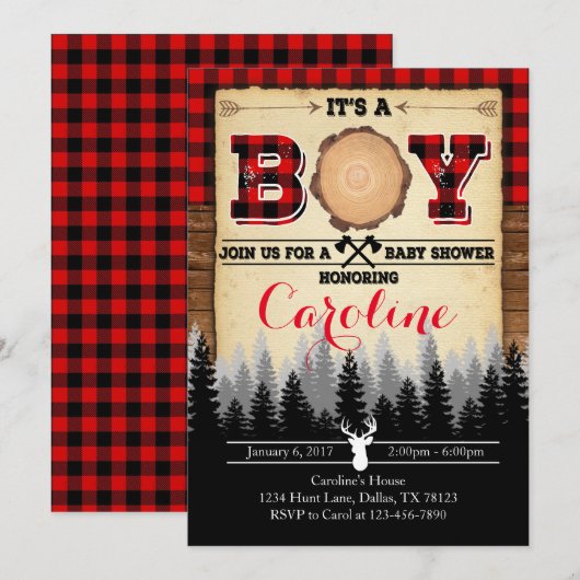 Flannel Lumberjack Baby shower Invitation d'invita (Devant / Derrière)