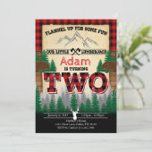 Flannel Lumberjack Birthday Party Invitation Two Kaart (Staand voorkant)