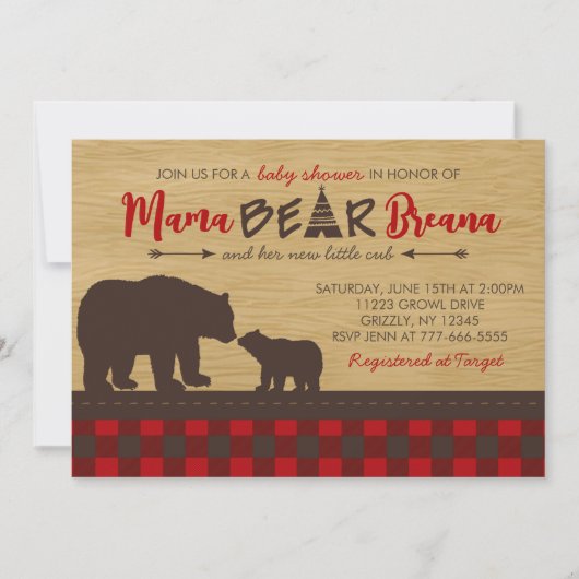 Flannel Mama Ours Bébé Douche Invitations (Devant)