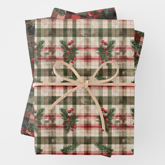Flannel Plaid Winter Holiday Gift Inpakpapier Vel (In situ)