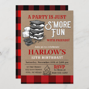 Flannel S'mores Party Buffalo Play Birthday Invit Kaart