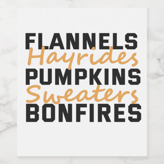 Flannels Hayrides Pumpkins Sweaters & Bonfire Wijn Etiket (Enkel label)