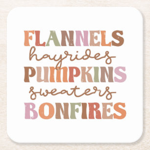 Flannels Pumpkins Bonfire Vierkante Kartonnen Onderzetter