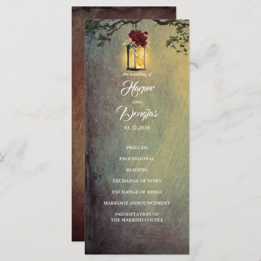 Flanterne rouge Bourgogne feu Programmes de mariag (Devant / Derrière)