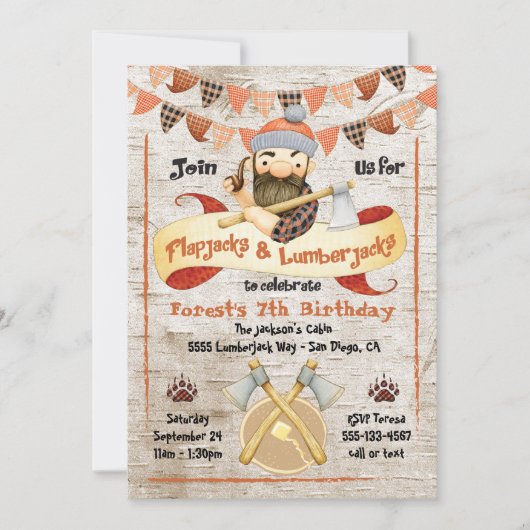Flapjacks en Lumberjacks verjaardagsfeestje uitnod Kaart (Voorkant)