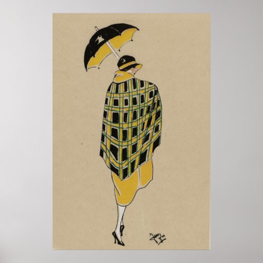 Flapper Girl in de regen Poster (Voorkant)