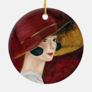 Flapper Girl in Red Pet Roaring Twenties 1920 Keramisch Ornament