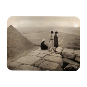 Flapper Girls Sunrise Khufu Pyramid, Egypte 1920 Magneet