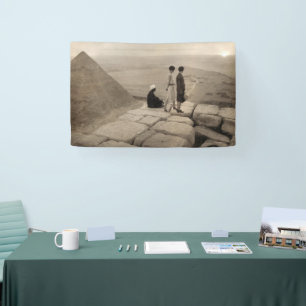 Flapper Girls Sunrise Khufu Pyramid, Egypte 1920 Spandoek